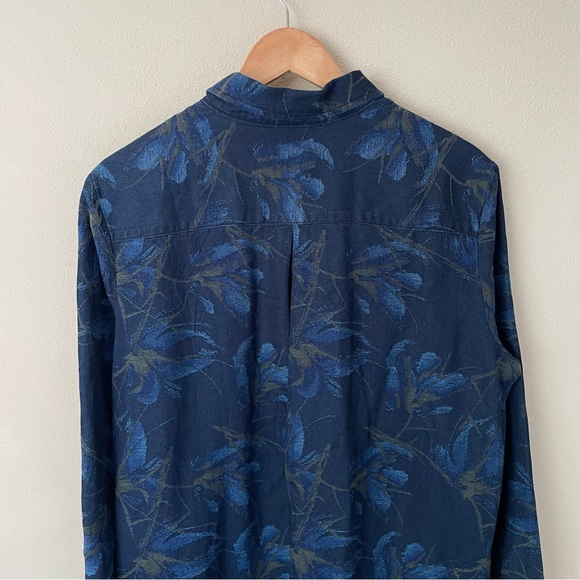 J. McLaughlin Amara Blue Denim Floral Jacquard Shirt Dress Long Sleeve Size L - Picture 12 of 14